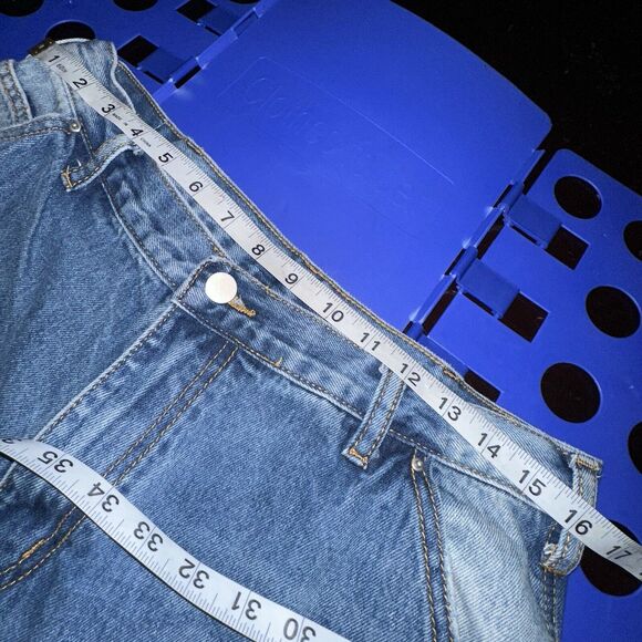 MNML 118 Work Flare Denim Mens Size 32x34 Distressed Patch Jeans 100% Cotton - Picture 15 of 15